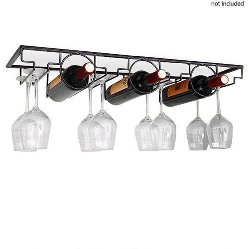 3 Bottle Wall Mounted Wine Bottle & Glass Rack, Black.