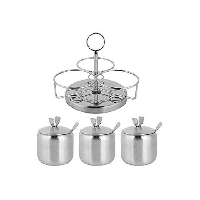 3 Piece Stainless steel Spice Sugar Bowl Canister Storage Tins-Silver.