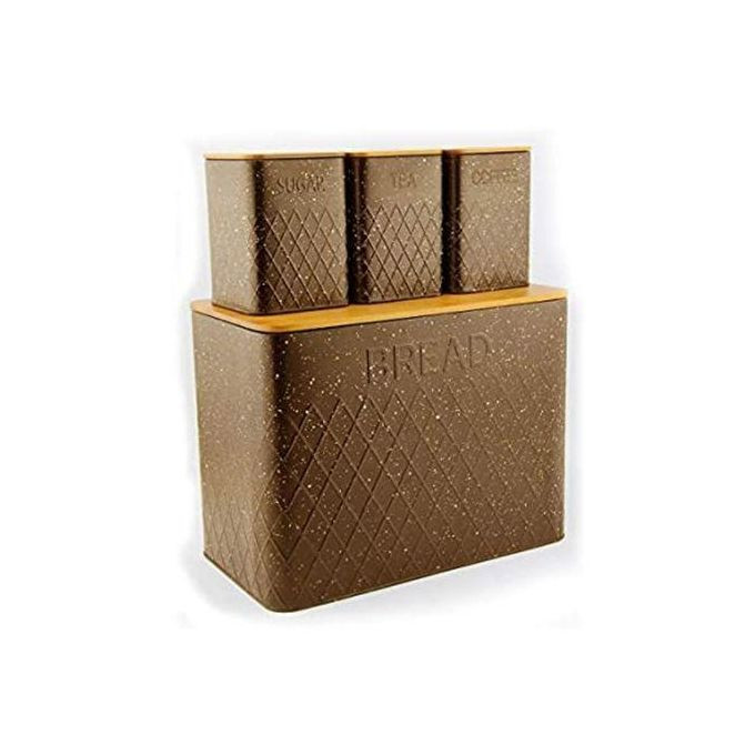 1 Piece Bread Bin And 3 Piece Sugar Bowl, Canister Storage Set - Brown.